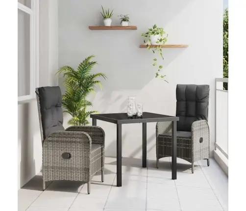 3 Daļu Dārza Ēdamgalds, Pelēks Polyrattans Vidaxl