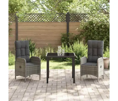 3 Daļu Dārza Ēdamgalds, Pelēks Polyrattans Vidaxl