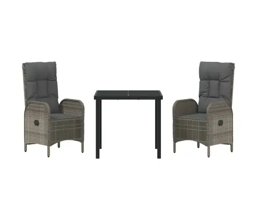 3 Daļu Dārza Ēdamgalds, Pelēks Polyrattans Vidaxl