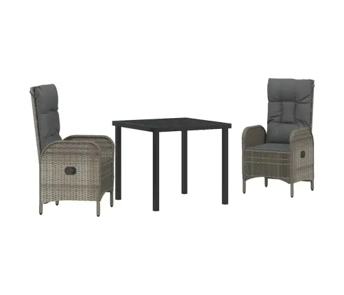 3 Daļu Dārza Ēdamgalds, Pelēks Polyrattans Vidaxl