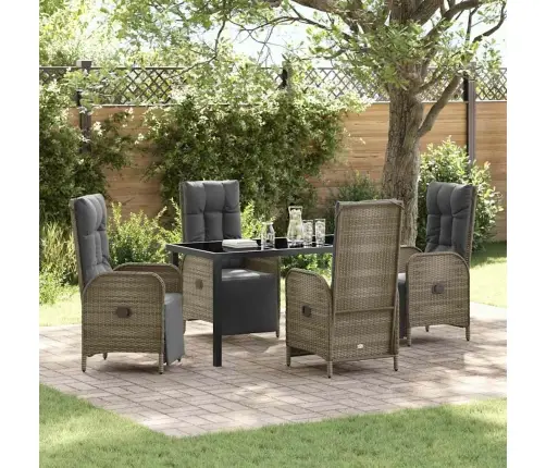 5 Daļu Dārza Ēdamgalds Ar Spilveniem, Pelēks Polirats Vidaxl