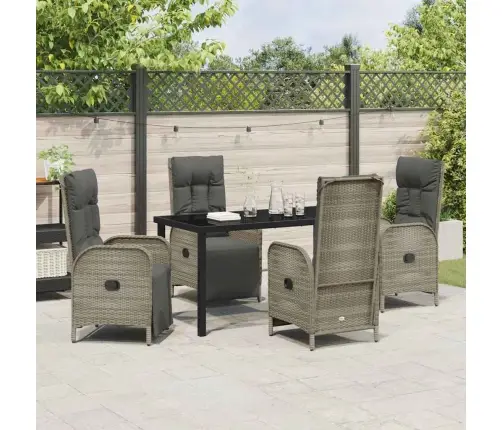 5 Daļu Dārza Ēdamgalds Ar Spilveniem, Pelēks Polirats Vidaxl