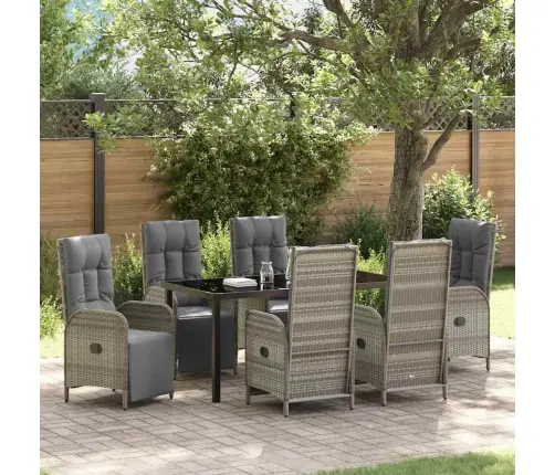 7 Daļu Dārza Ēdamgaldiņu Komplekts Ar Spilventiņiem Pelēkajā Poliratanī Vidaxl