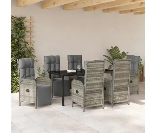 7 Daļu Dārza Ēdamgaldiņu Komplekts Ar Spilventiņiem Pelēkajā Poliratanī Vidaxl