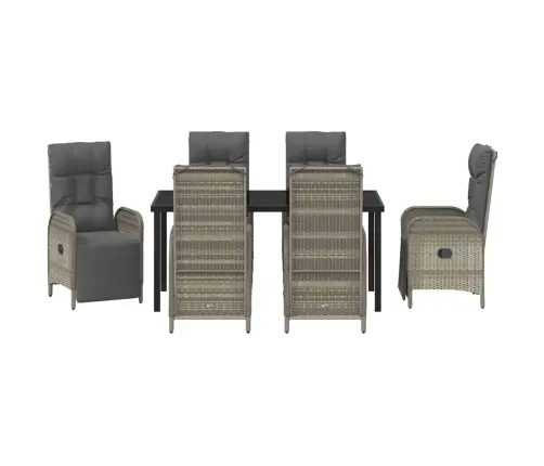 7 Daļu Dārza Ēdamgaldiņu Komplekts Ar Spilventiņiem Pelēkajā Poliratanī Vidaxl