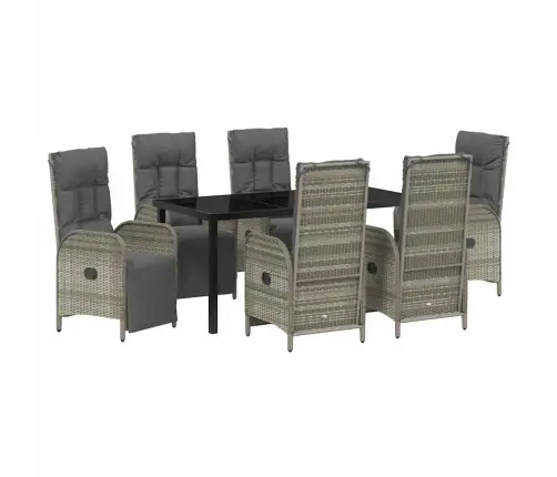 7 Daļu Dārza Ēdamgaldiņu Komplekts Ar Spilventiņiem Pelēkajā Poliratanī Vidaxl