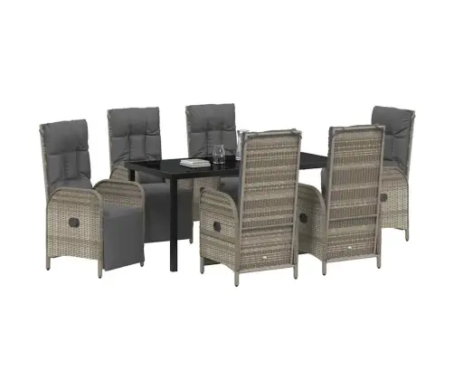 7 Daļu Dārza Ēdamgaldiņu Komplekts Ar Spilventiņiem Pelēkajā Poliratanī Vidaxl