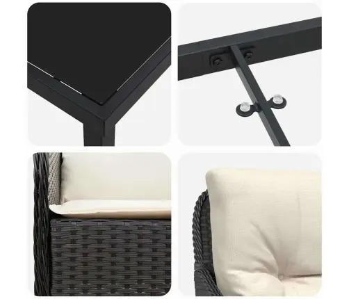 Dārza Ēdamgalds Ar Spilvenu 3 Pcs Melna Poliūtu Rotangpalma Vidaxl