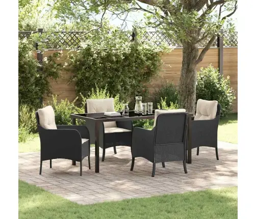 5 Gabalu Dārza Ēdamgaldu Komplekts Ar Spilveniem, Melna Polietilēna Rotangpalma Vidaxl