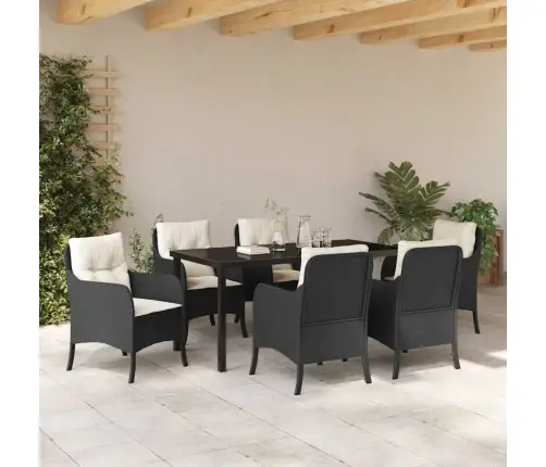 Sodo Valgomojo Komplektas Su Pagalve 7 Pcs Juoda Poli Ratanas