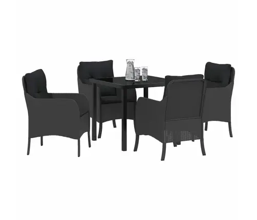 Dārza Ēdamgalds Ar Spilvenu 5 Pcs Melna Poliūtu Rotangpalma Vidaxl