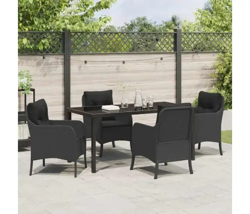 Sodo Valgomojo Komplektas Su Pagalve 5 Pcs Juoda Poliratanas