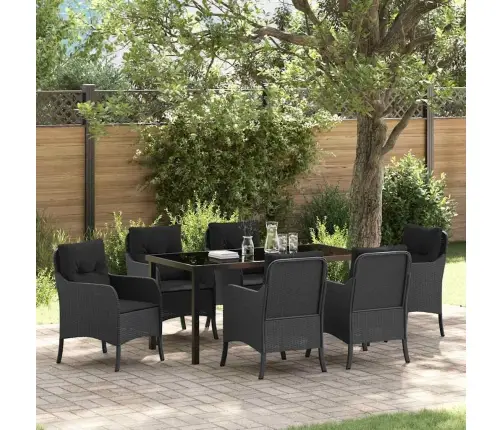 7 Daļu Dārza Ēdamgalda Komplekts Ar Spilveniem, Melns Polietilēna Rotangpalma Vidaxl