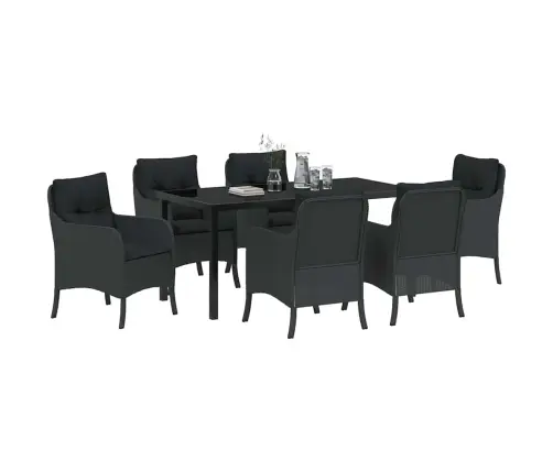 7 Daļu Dārza Ēdamgalda Komplekts Ar Spilveniem, Melns Polietilēna Rotangpalma Vidaxl