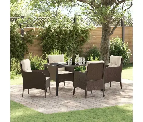 5 Daļu Dārza Ēdamgalds Ar Spilveniem Brūnā Polietilēna Rotangpalmas Vidaxl