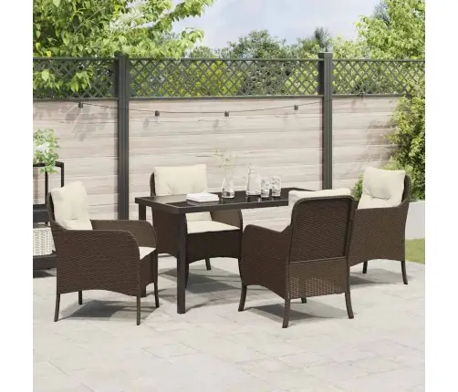 5 Daļu Dārza Ēdamgalds Ar Spilveniem Brūnā Polietilēna Rotangpalmas Vidaxl