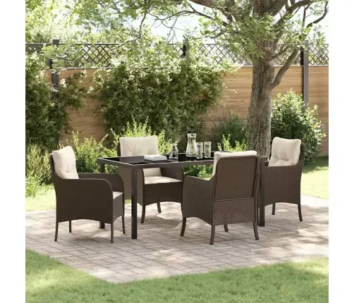 5 Daļu Dārza Ēdamistabas Komplekts Ar Spilventiņiem Brūna Poli Rotangpalma Vidaxl