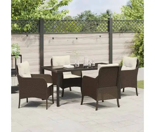 5 Daļu Dārza Ēdamistabas Komplekts Ar Spilventiņiem Brūna Poli Rotangpalma Vidaxl