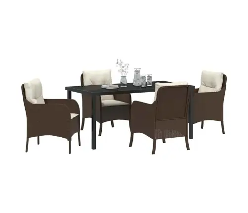 5 Daļu Dārza Ēdamistabas Komplekts Ar Spilventiņiem Brūna Poli Rotangpalma Vidaxl