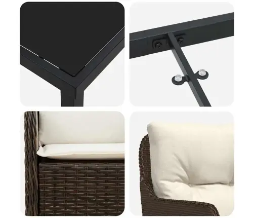 7 Daļu Dārza Ēdamgalda Komplekts Ar Spilveniem Brūnā Poli Rotangpalma Vidaxl