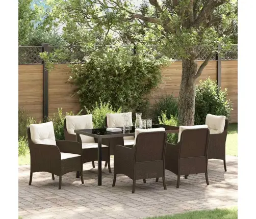 7 Daļu Dārza Ēdamgalda Komplekts Ar Spilveniem Brūnā Poli Rotangpalma Vidaxl