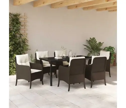 7 Daļu Dārza Ēdamgalda Komplekts Ar Spilveniem Brūnā Poli Rotangpalma Vidaxl