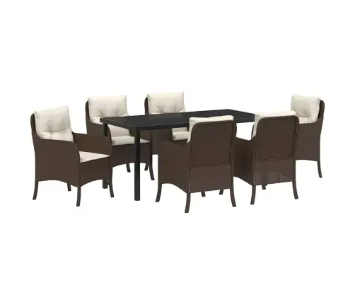 7 Daļu Dārza Ēdamgalda Komplekts Ar Spilveniem Brūnā Poli Rotangpalma Vidaxl