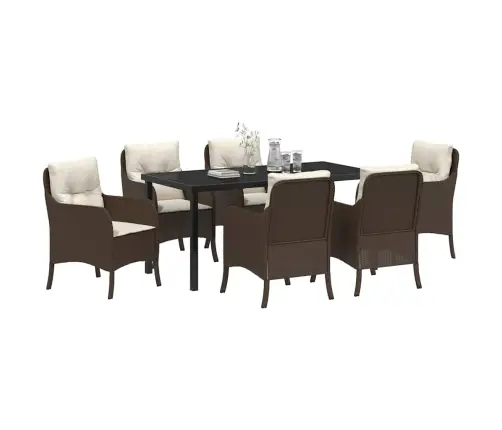 7 Daļu Dārza Ēdamgalda Komplekts Ar Spilveniem Brūnā Poli Rotangpalma Vidaxl