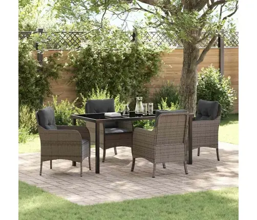 5 Daļu Dārza Ēdamistabas Komplekts Ar Spilveniem Pelēkā Poliestera Rotangpalma Vidaxl