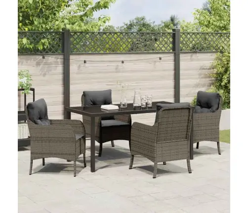 5 Daļu Dārza Ēdamistabas Komplekts Ar Spilveniem Pelēkā Poliestera Rotangpalma Vidaxl