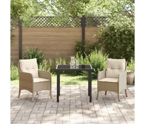 Vidaxl 3 Gabalu Dārza Ēdamgalds Ar Spilveniem Bēšs Poli Rotangpalma