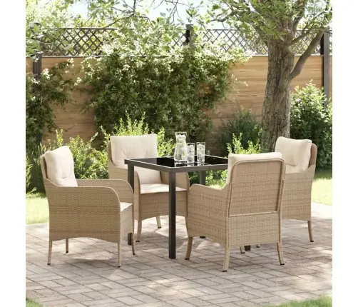 5 Daļu Dārza Ēdamgaldu Komplekts Ar Spilventiņiem Bēžā Poli Rotangpalma Vidaxl
