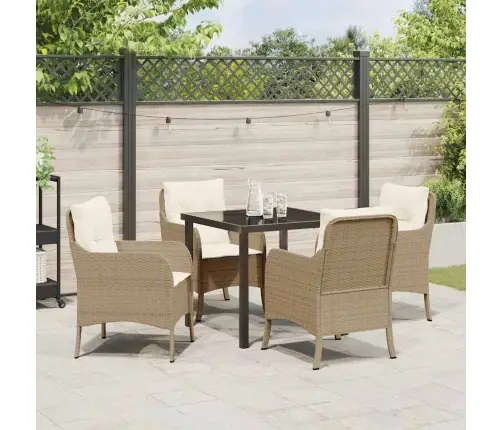 5 Daļu Dārza Ēdamgaldu Komplekts Ar Spilventiņiem Bēžā Poli Rotangpalma Vidaxl