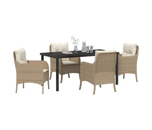 5 Daļu Dārza Ēdamgalda Komplekts Ar Spilveniem Bēšs Poli Rotangpalma Vidaxl