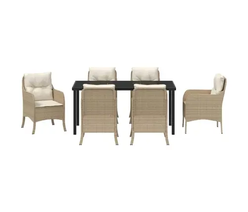 7 Daļu Dārza Ēdamgalda Komplekts Ar Spilveniem Bēšs Poli Rotangpalma Vidaxl