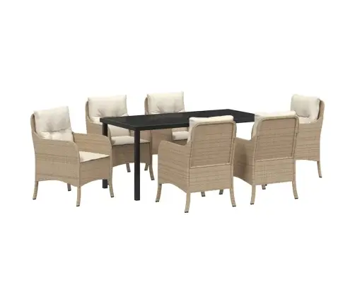 7 Daļu Dārza Ēdamgalda Komplekts Ar Spilveniem Bēšs Poli Rotangpalma Vidaxl