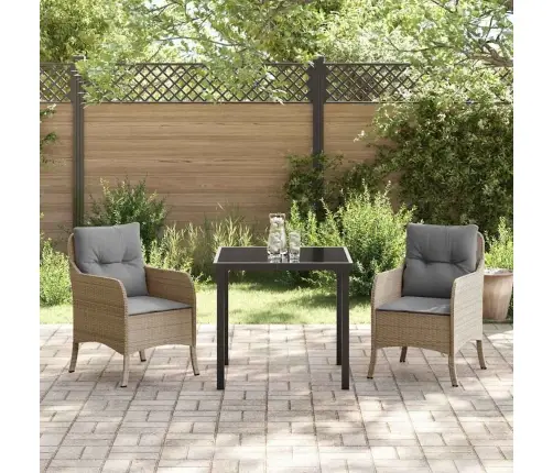 Dārza Ēdamgalds Ar Spilvenu 3 Pcs Bēša Poliūtu Rotangpalma Vidaxl