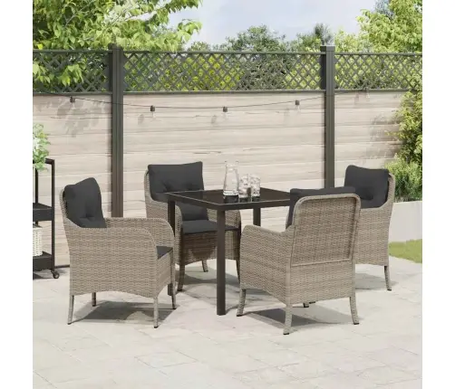 Dārza Ēdamgalds 5 Pcs Gaiši Pelēka Poliūtu Rotangpalma Vidaxl