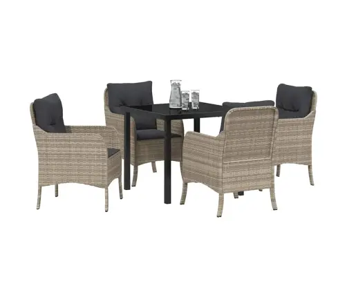 Dārza Ēdamgalds 5 Pcs Gaiši Pelēka Poliūtu Rotangpalma Vidaxl