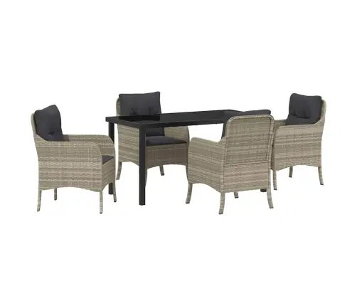 5 Daļu Dārza Ēdamgalda Komplekts Ar Spilveniem Gaiši Pelēks Polietilēna Rotangpalma Vidaxl