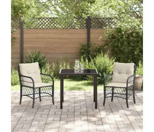 3 Daļu Dārza Galds Ar Spilveniem Melnā Poliratanā Vidaxl