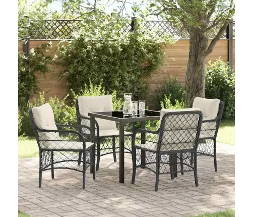 5 Daļu Dārza Galds Ar Spilveniem Melnā Polirātā Vidaxl