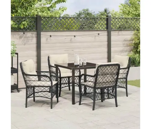 5 Daļu Dārza Galds Ar Spilveniem Melnā Polirātā Vidaxl