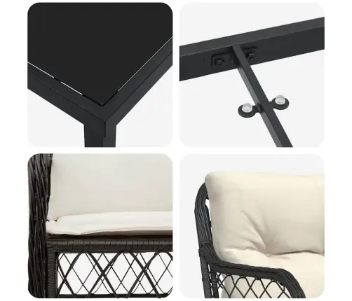 5 Daļu Dārza Galds Ar Spilveniem Melnā Polirotānā Vidaxl