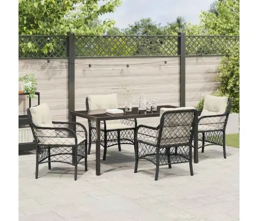 5 Daļu Dārza Galds Ar Spilveniem Melnā Polirotānā Vidaxl