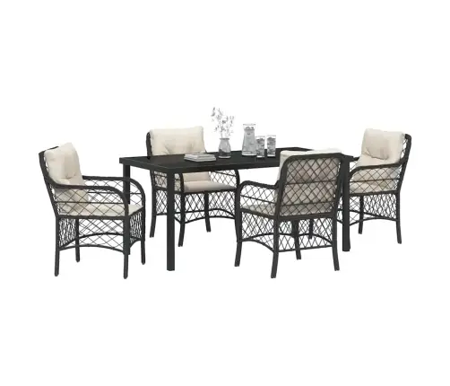 5 Daļu Dārza Galds Ar Spilveniem Melnā Polirotānā Vidaxl