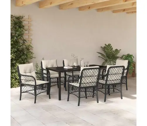 7 Daļu Dārza Pusdienu Komplekts Ar Spilveniem Melnā Poliratonā. Vidaxl