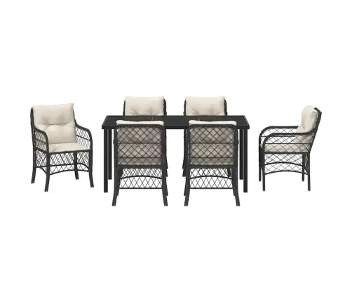 7 Daļu Dārza Pusdienu Komplekts Ar Spilveniem Melnā Poliratonā. Vidaxl