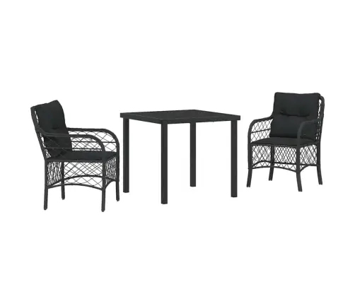 3 Daļu Dārza Galda Komplekts Ar Spilveniem - Melns Poliratanas Vidaxl