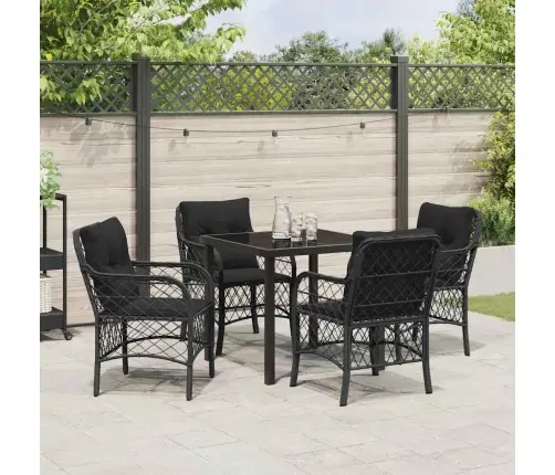 5 Daļu Dārza Ēdamgaldu Komplekts Ar Spilveniem, Melna Polyratana Vidaxl